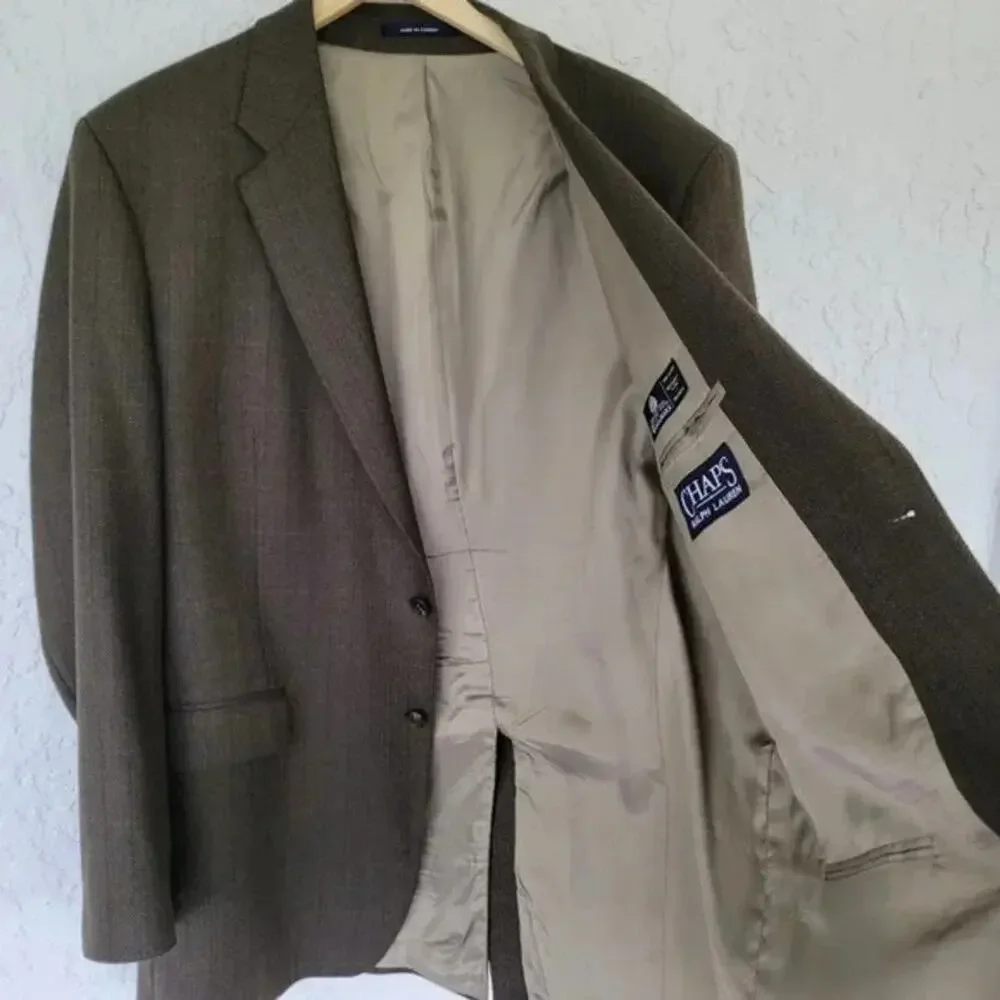 Chaps Ralph Lauren Blazer Brown Lambswool Men Size 46L Classic Suit Jacket